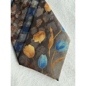 Tiziano Milano Moores Vintage Floral Tulip Print Abstract Stripe 100% Silk Tie